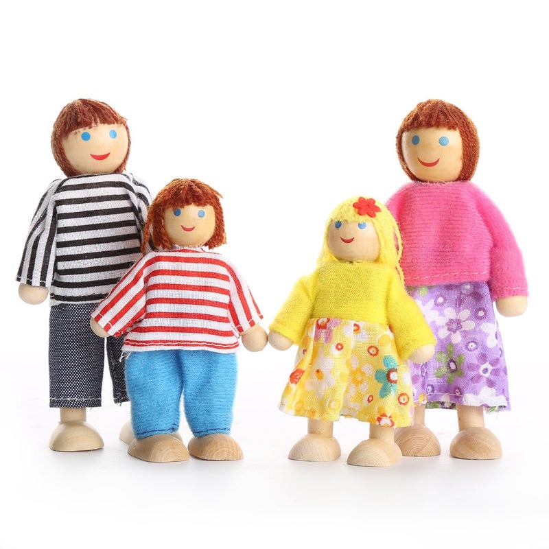 PUCKWAY Lovely Happy Family Dolls Playset Wooden Figures Set of 7 People with Dog for Kids Children Toddlers Dollhouse Pretend Gift - Image 2